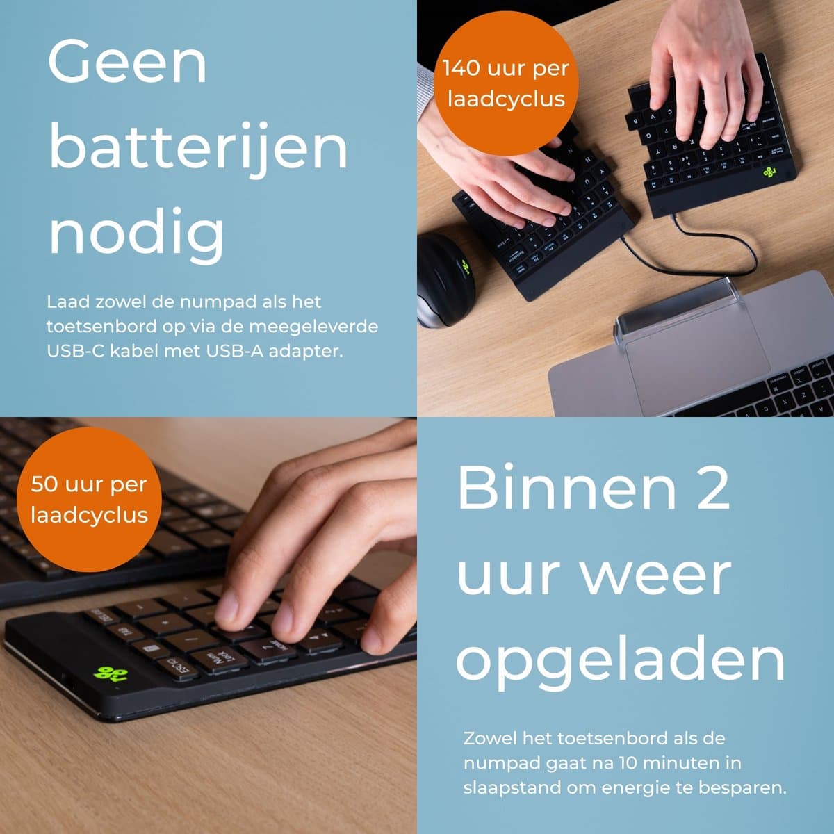 R-Go Split Break - Ergonomisch Toetsenbord & Numpad - Bluetooth - Break software - QWERTY US - Draadloos - Zwart thumbnail 8