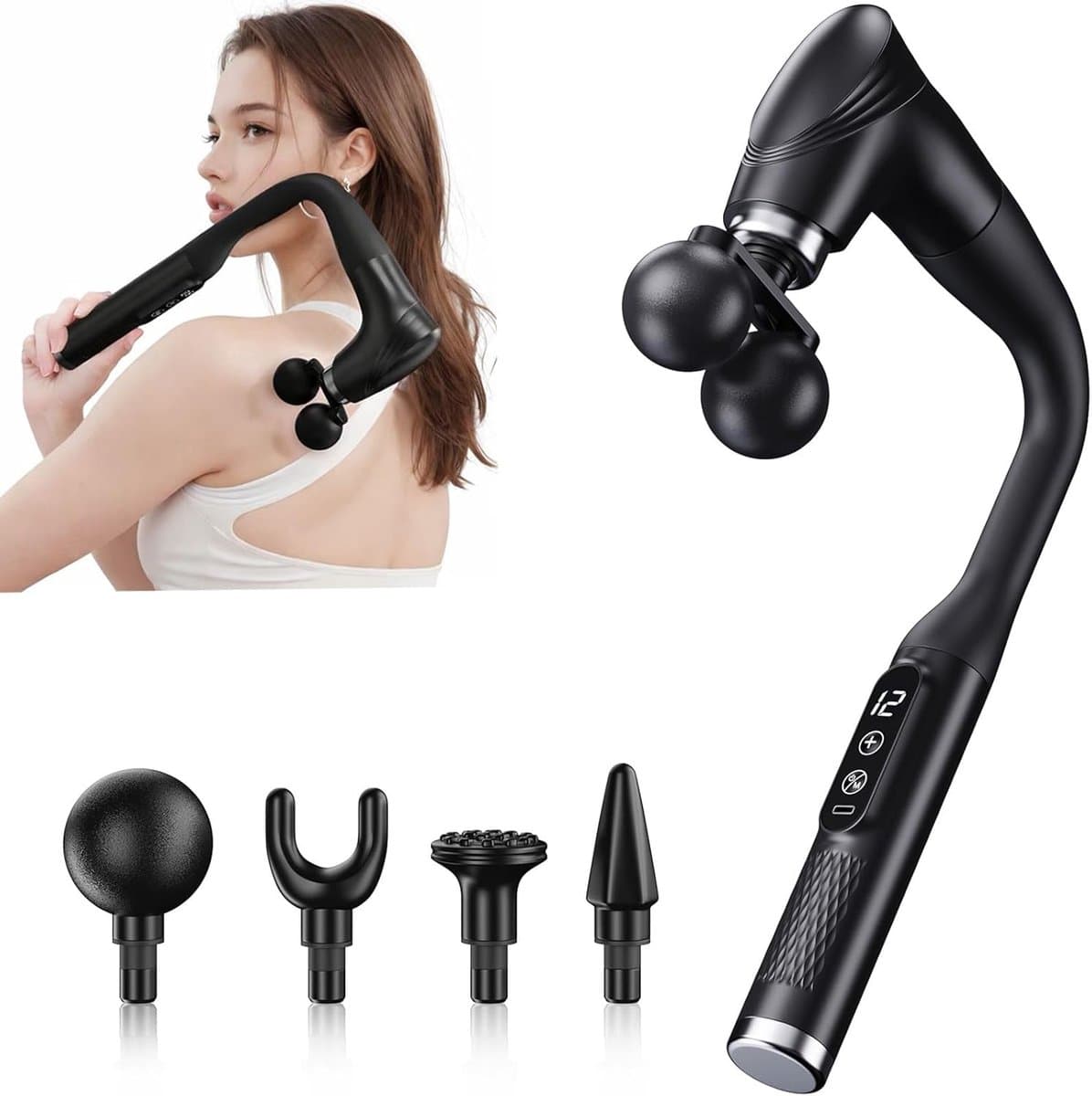 Onbekend Dual-Head Massage Gun met Verlengsteel, 12 Standen