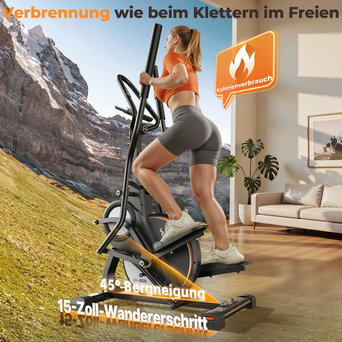 YOSUDA crosstrainer voor thuis – testwinnaar, 3-in-1 (ellipsentrainer + stepper + stairmaster), 16 weerstandsniveaus, 8 kg vliegwiel, ultrastil magneetweerstand, 45° helling, polssensor, LCD-monitor thumbnail 2
