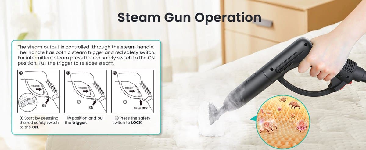 Aspiron AS-CA042 Stoomreiniger – 80 PSI, 145°C stoom– Multifunctionele krachtige canister stomer met ingebouwde opbergruimte – Handstoommop voor huis, auto, meubels, tapijt, badkamer en vloerreiniging – Blauw thumbnail 6