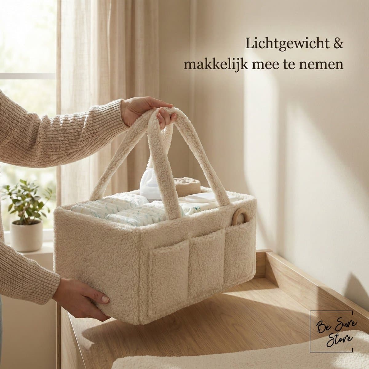 Teddy Luiertas Beige - Luiertas - Kraamcadeau - Teddy Tas - Baby Organizer - Teddy - Opbergmand - Verzorgingstas thumbnail 3