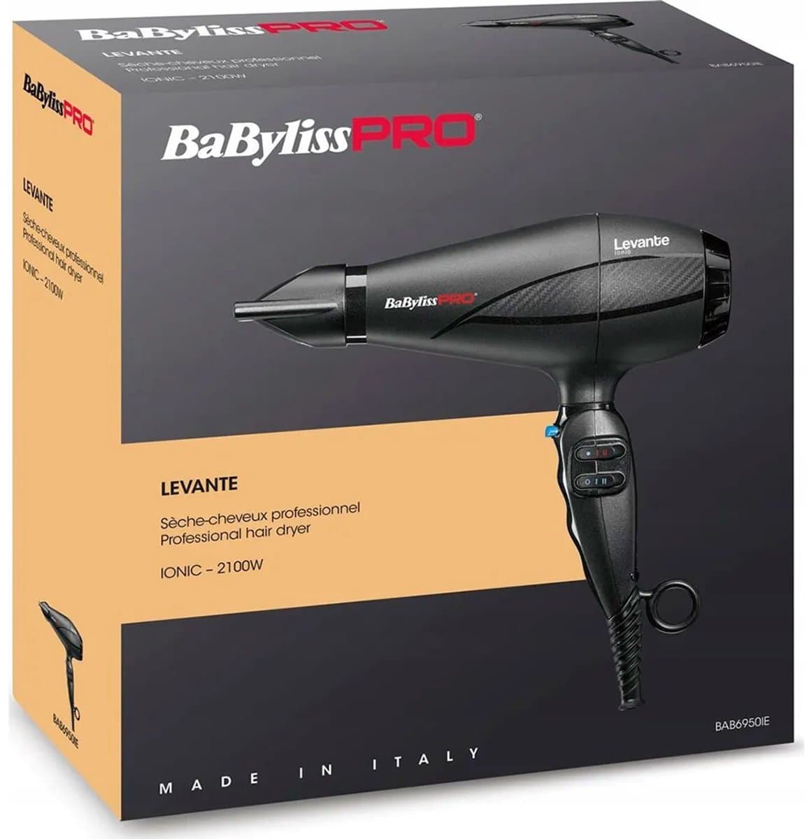 BabylissPRO Levante Föhn BAB6950IE - 2100W AC motor - Ionische functie - 141 km/h - 2 blaasmonden - Professionele haardroger thumbnail 8