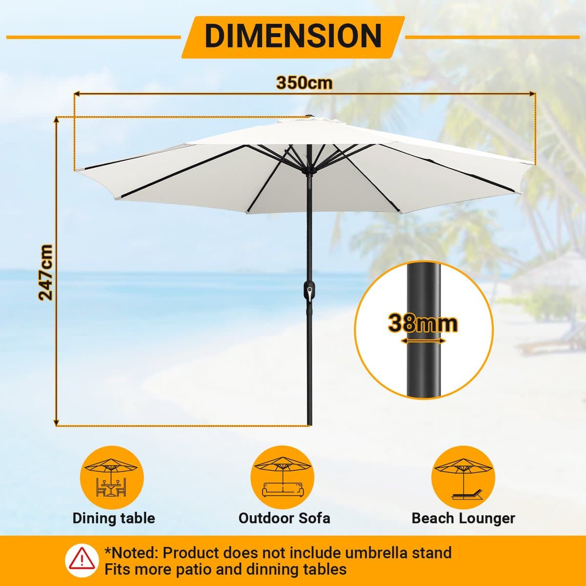 Parasol 3,5 m modulair met ijzeren frame – Grote tuinparasol voor terras, crème thumbnail 2