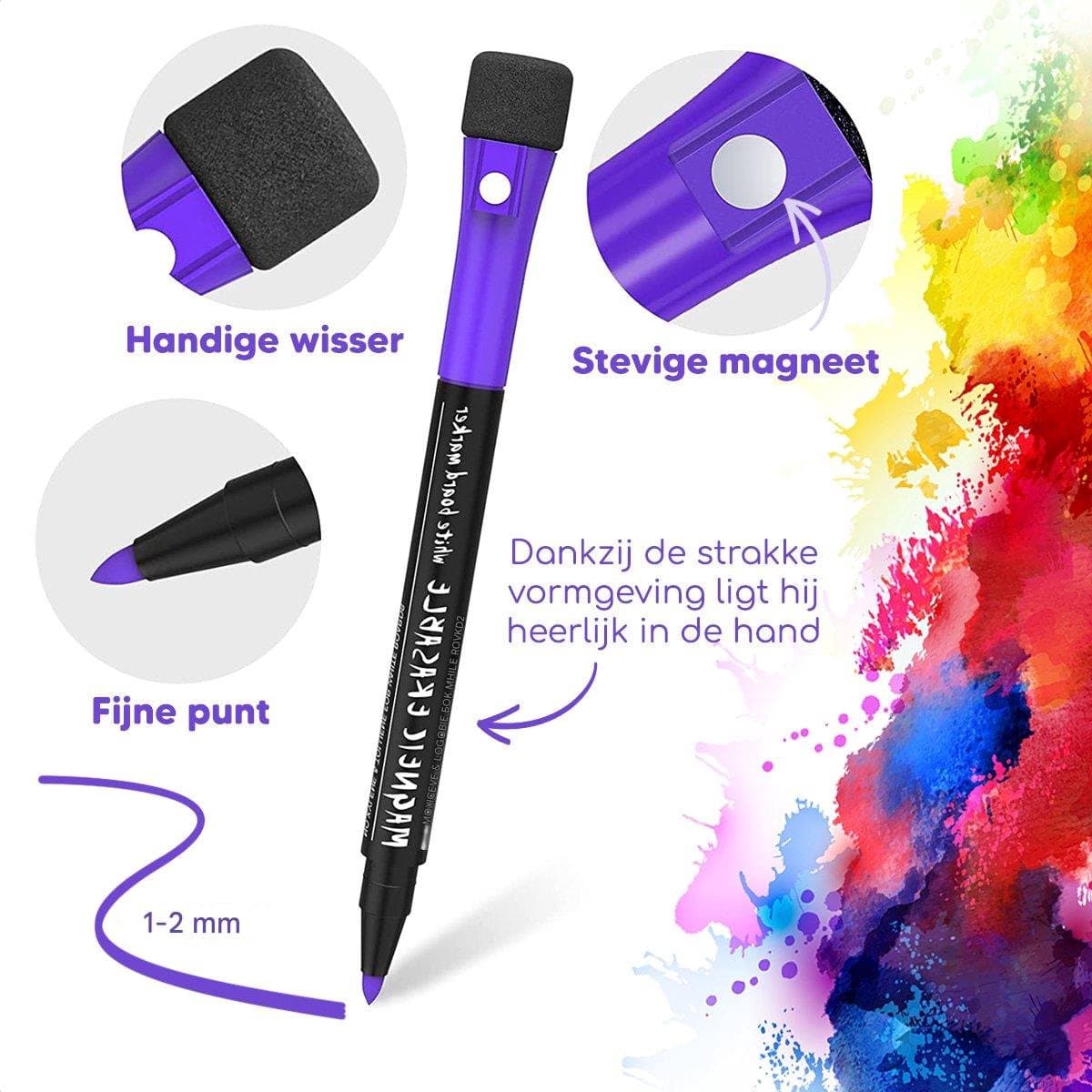 Whiteboard Markers - Dry Erase Pens - Magnetisch Met Afveegknop - 12 Stuks - Kantoor School Thuis Wit thumbnail 3