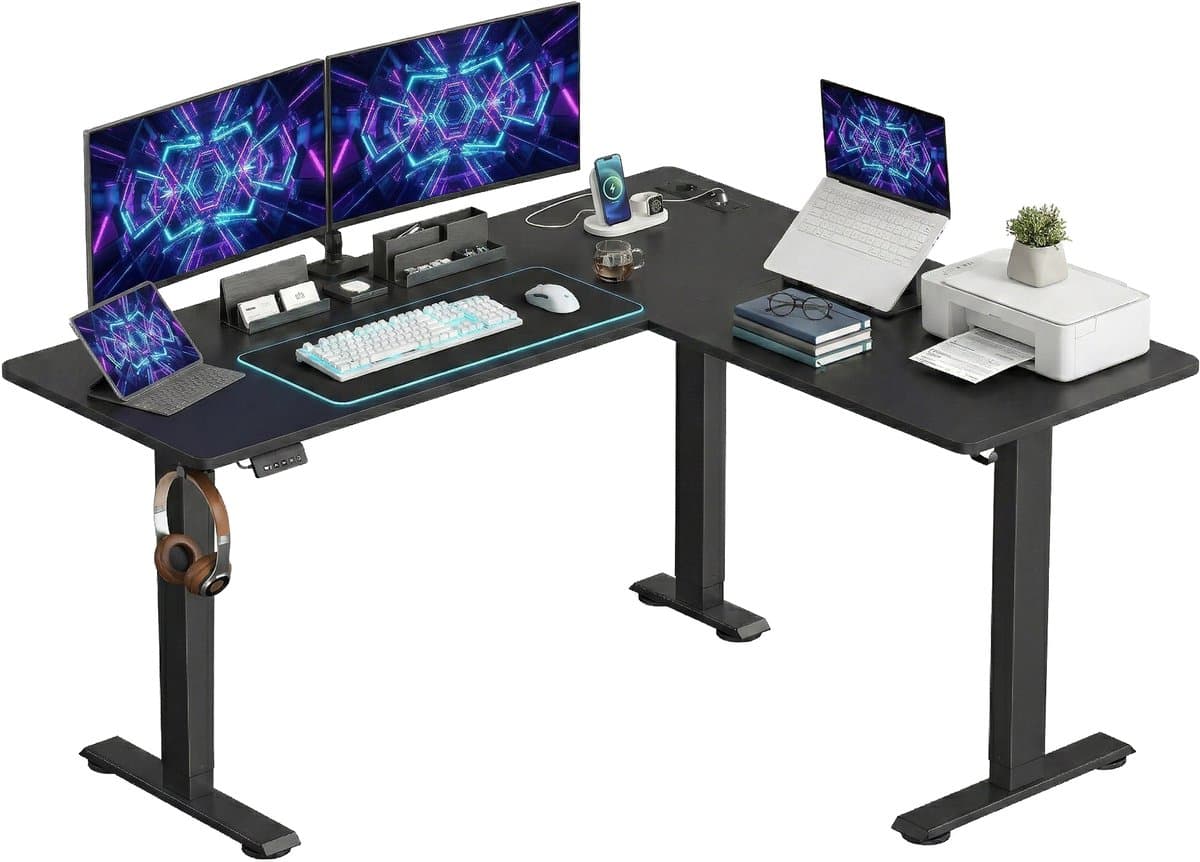 VASAGLE - Bureau - Zit Sta Bureau - Elektrisch - L-vormig Hoekbureau - Met Oplaadstation thumbnail 4