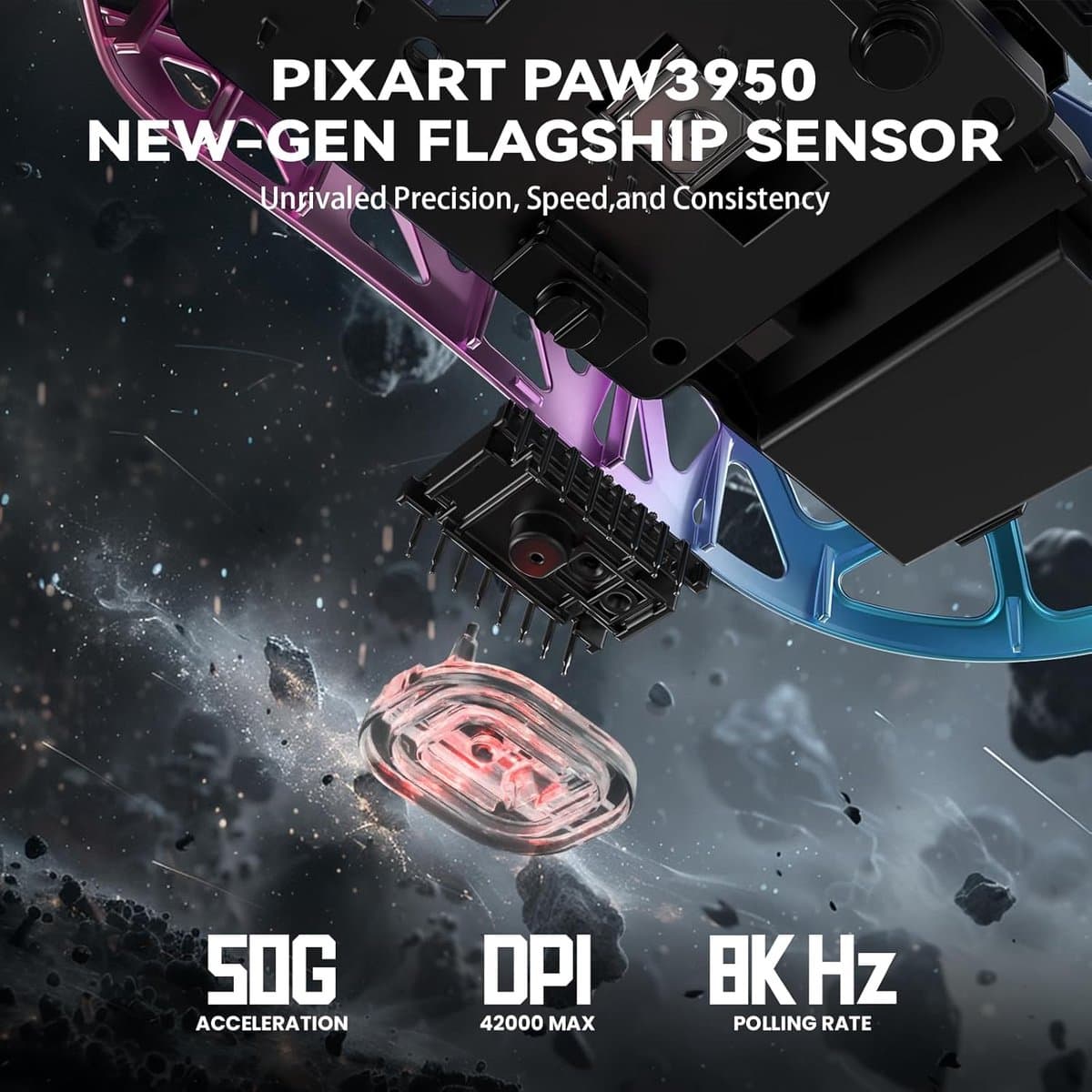 ATTACK SHARK R2 - Draadloze Gaming Muis - Magnesium Alloy - PAW3950MAX - Ultralichte(45g)- Wired/2.4G/BT5.2 - 42000DPI - Twilight Purple thumbnail 4