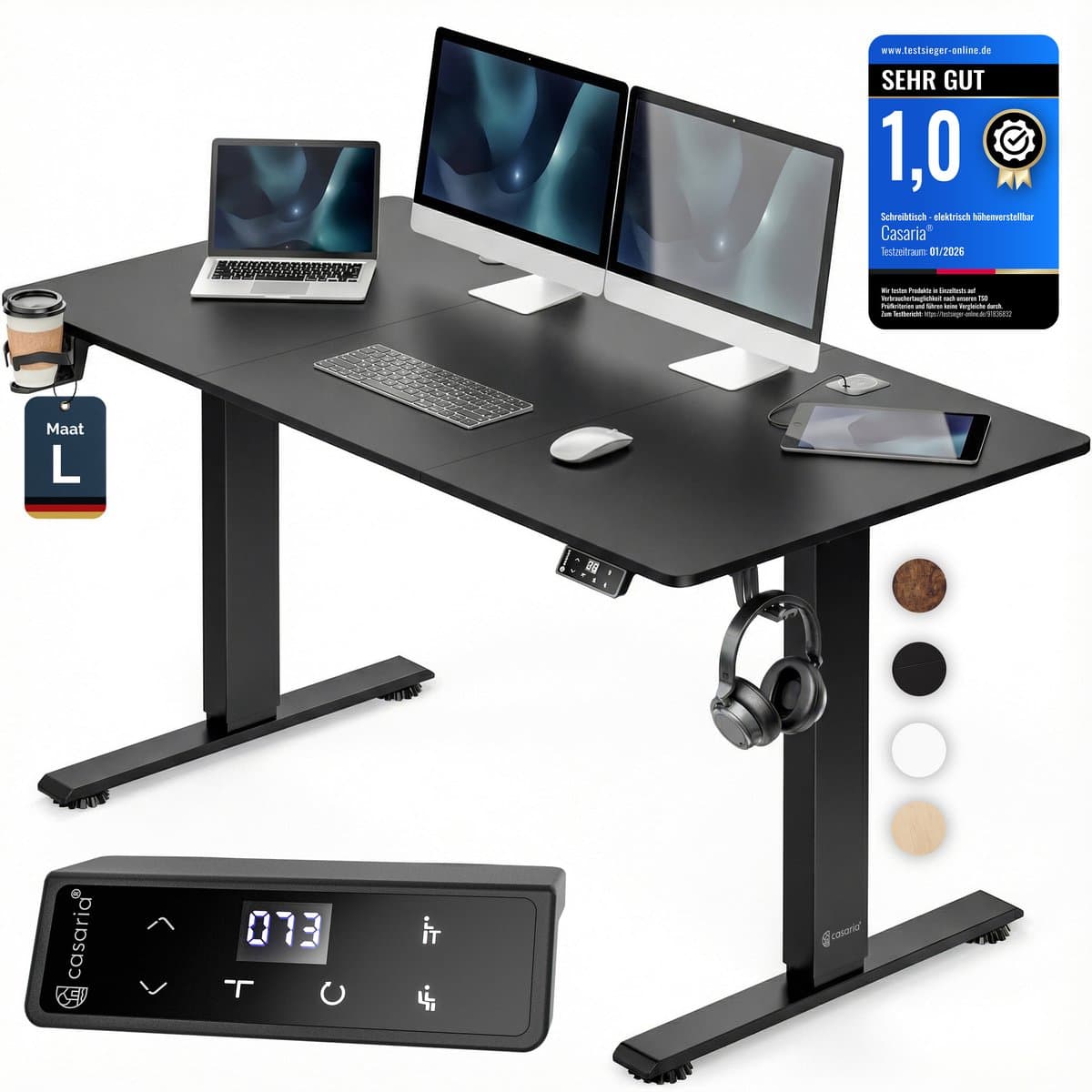 Casaria Zit sta bureau - Elektrisch Verstelbaar USB 140x60cm – Zwart thumbnail 3