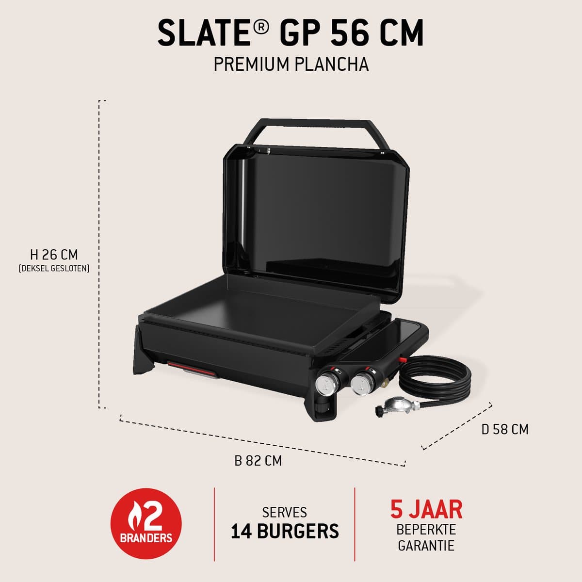 Weber Slate Plancha - 56 cm Bakplaat - Gasbarbecue - 2 Branders - Zwart - Verstelbare poten - Deksel voor bescherming - Bereikt tot 260 °C - Porselein geëmailleerde bakplaat met anti-aanbaklaag thumbnail 2