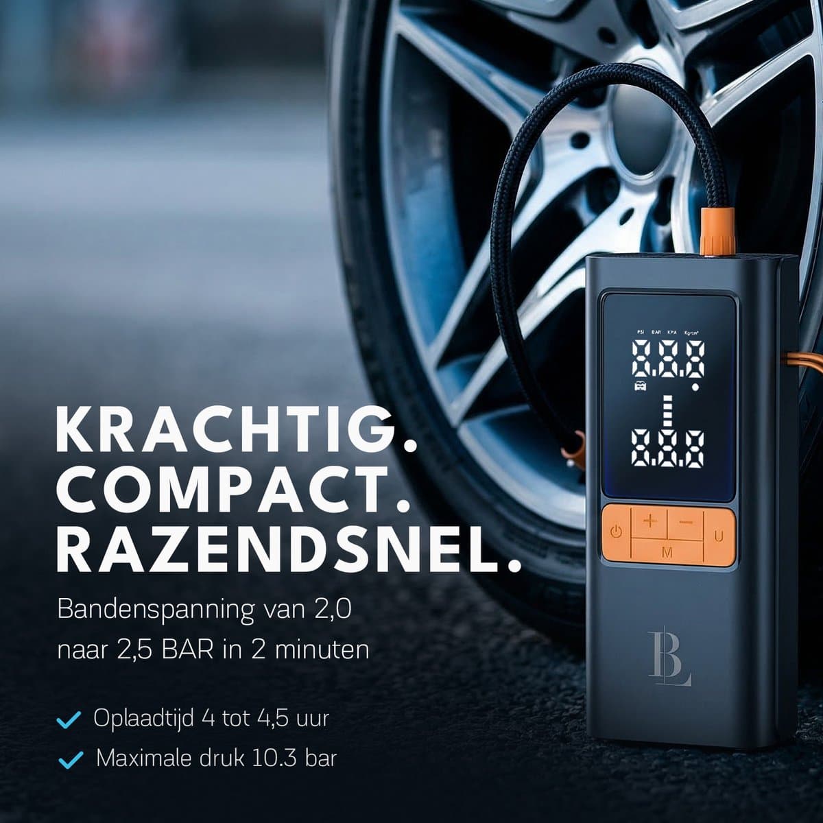 Elektrische Bandenpomp 4-in-1 - Tot 10.3 Bar - Auto, Fiets, Motor & Bal - Luchtcompressor - Autobanden Pomp - Elektrische Fietspomp - 6000 mAh Powerbank - Blissify thumbnail 4