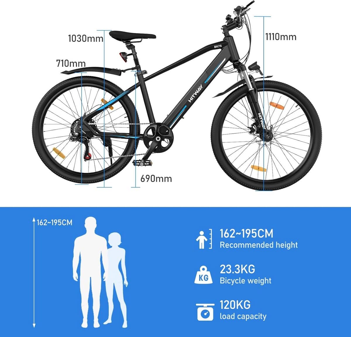 Elektrische Fiets Hitway BK7S - Trendy 26Inch Mountain EBike met Afneembare 36V 12Ah Lithium Batterij - City Commuter E-Bike met 250W Motor thumbnail 7