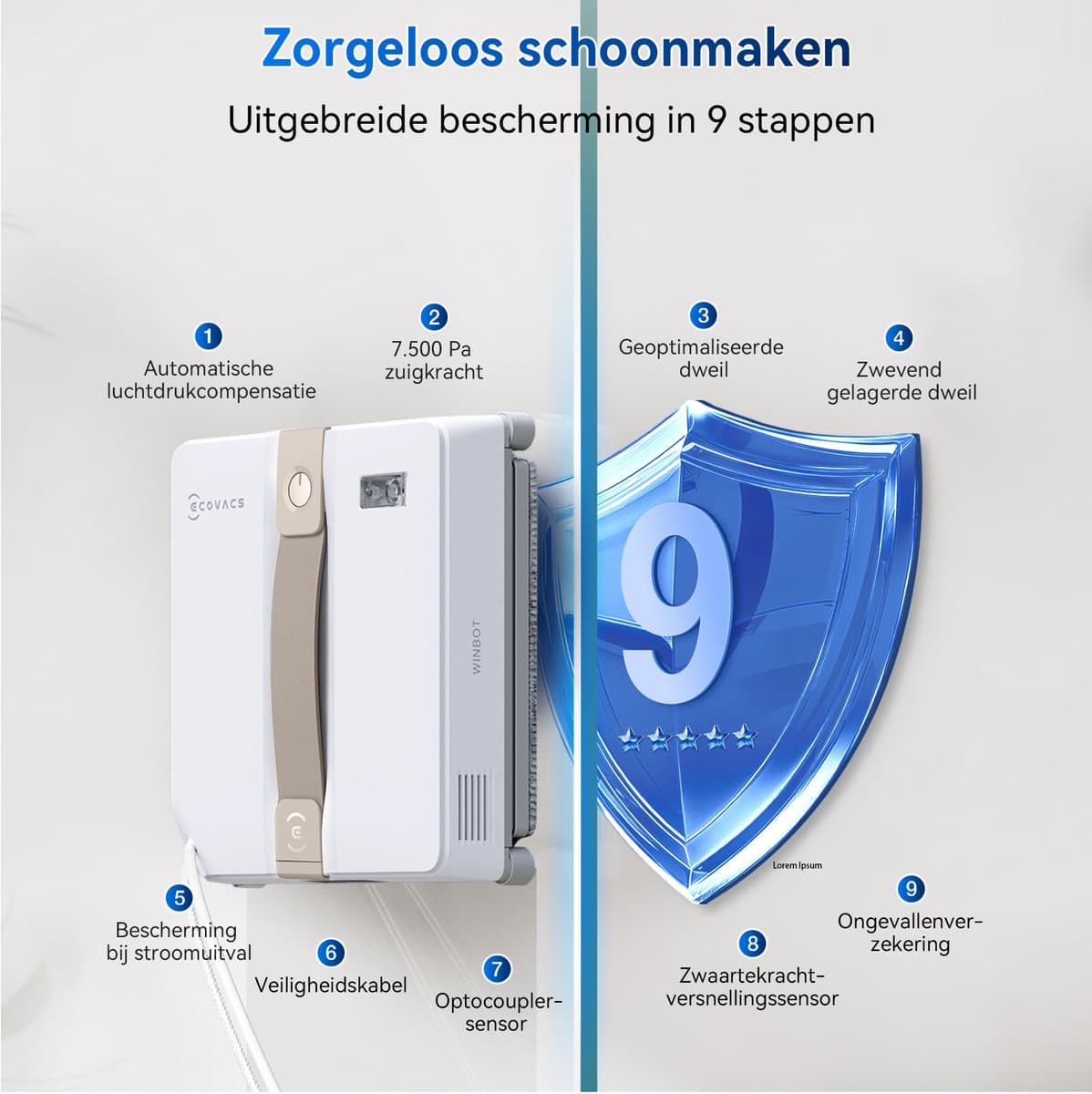 ECOVACS WINBOT MINI Robot Ramenwasser– Robot ramenreiniger-Ruitenreiniger-9 Traps veiligheidssysteem – Dubbele sproeiers met ultrasone verneveling – Intelligente routeplanning – 3 reinigingsmodi – Beige – Voor ramen – Spiegels – Glazen deuren thumbnail 6