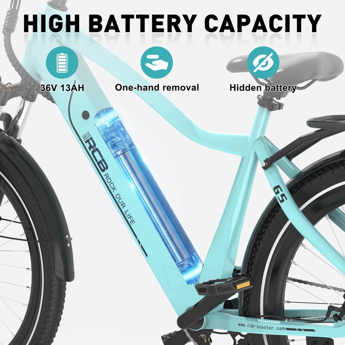 RCB G5 Elektrische Fiets - Lichtgewicht Aluminium Frame - 250W Motor - 36V 13Ah Verwijderbare Batterij - 7 Versnellingen - Met App, NFC & LCD Display - Comfortabel & Roestvrij - Voor Dames en Heren - Actieradius 80km thumbnail 2