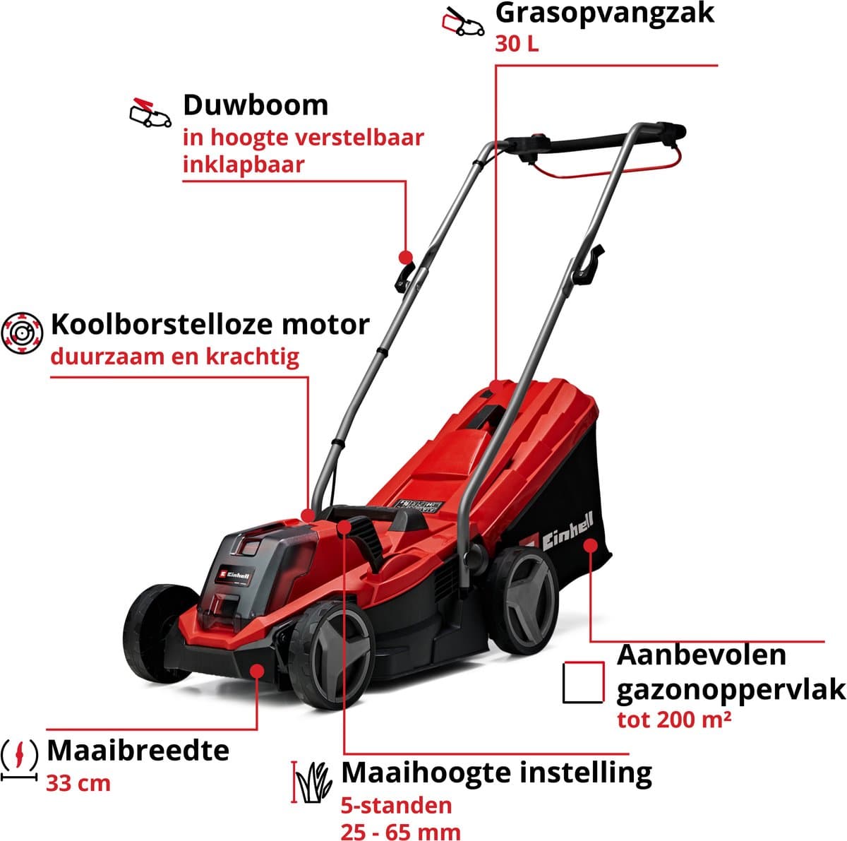 Einhell GE-CM 18/33 Li Kit – 18V accu grasmaaier 33cm thumbnail 7