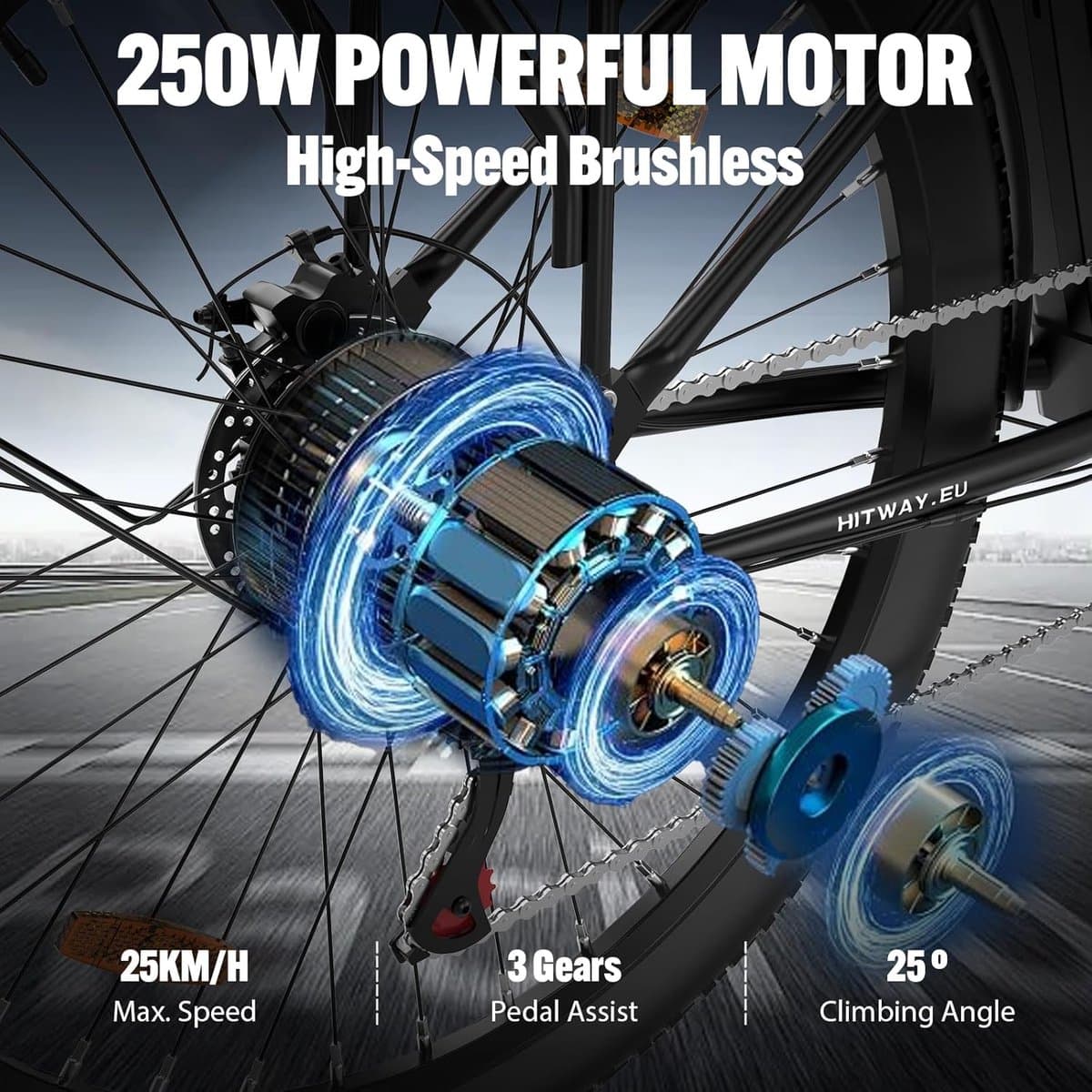 Elektrische Fiets Hitway BK31 - 28 Inch City Commuter EBike met Afneembare 36V 13Ah Lithium Batterij - Damesfiets - E-Bike met 250W Motor - IP54 Waterdicht thumbnail 6
