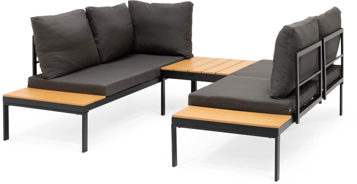 Springos Tuinmeubelset - Loungeset - Tuinmeubilair - Bank - Stoelen - Tafel - Kussens - Zwart - Bruin - Staal - Hout - 150 Kg thumbnail 8