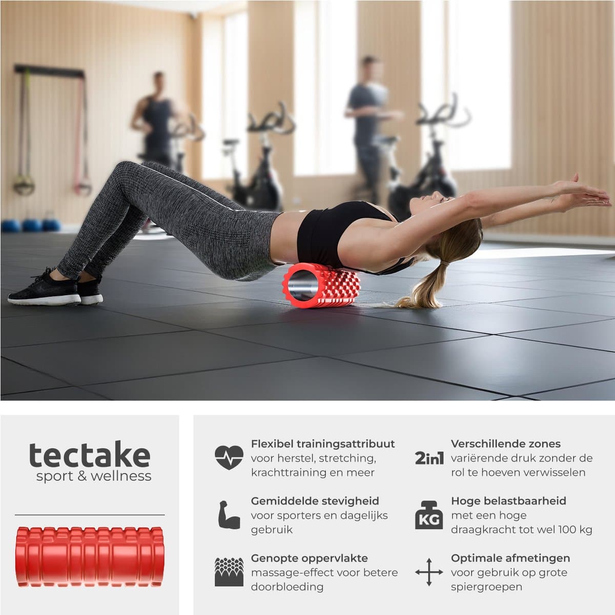 tectake® Foam Roller - Yoga & Fitness Massage Roller - Fascia Roller - 33,5 x ⌀14.5 cm - Massageroller - Zelfmassage en behandeling van bindweefsel - Triggerpoint Foamroller - Rood thumbnail 2
