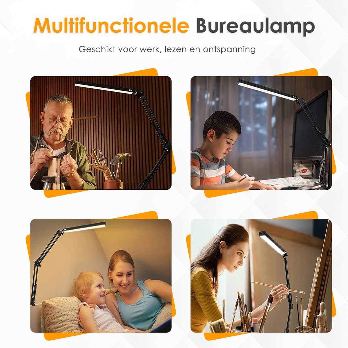 Vesfy LED Bureaulamp met Klem - Dimbaar - 3 Lichtkleuren & 10 Helderheidsniveaus - Verstelbare Leeslamp voor Bureau & Werkplek thumbnail 3
