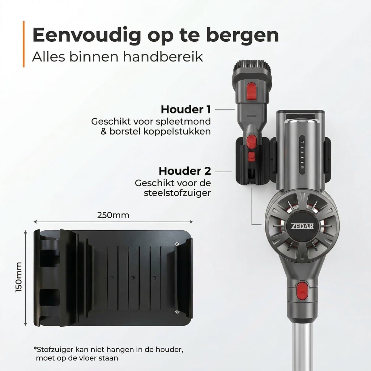 Zedar S600 Draadloze Steelstofzuiger – 22Kpa, HEPA 13 thumbnail 3