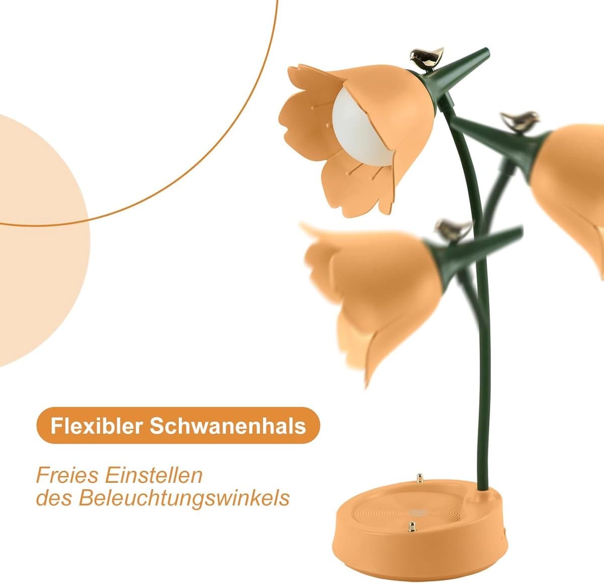 LED-bureaulamp - Dimbaar - Touchbediening en oplaadbaar via USB - Flexibele hals - Geel bloemenpatroon thumbnail 5