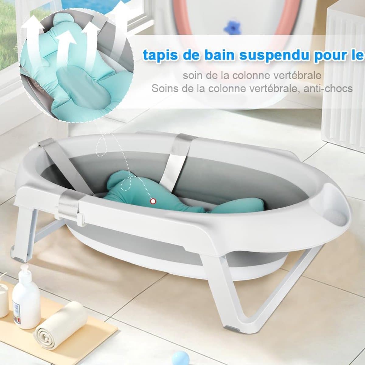 RFWR® Opvouwbare babybadkuip met standaard en geïntegreerd kussen voor optimaal comfort thumbnail 2