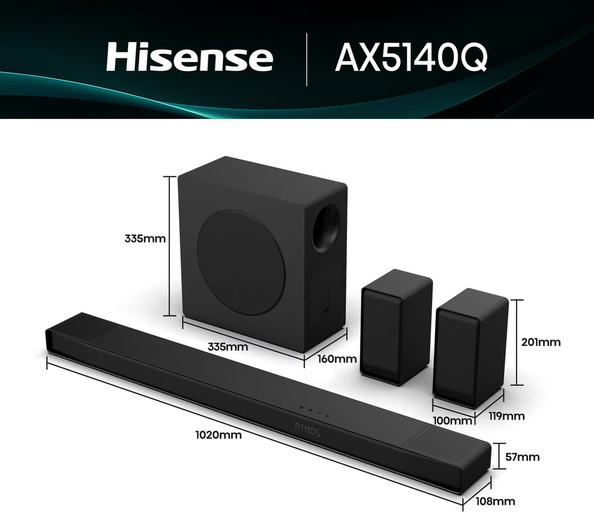 Hisense AX5140Q – Soundbar met draadloze subwoofer en draadloze surround speakers - 5.1.4 kanalen – 600W – Dolby Atmos thumbnail 7