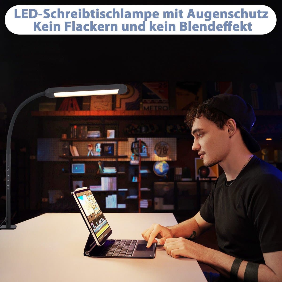 NETTLIFE Tafellamp LED - zwart - Flexibel Klemlamp - 3000-6500K Dimbaar - LED Bureaulamp - 11W - Daglicht Wit - 3 Kleurtemperaturen - 5 Helderheidsniveaus - USB Oplaadbaar - voor slaapkamer | woonkamer | Werkkamer thumbnail 8