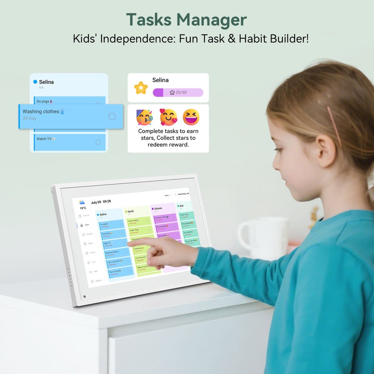 TABWEE P10 10,1" Digitale fotolijst WiFi- Smart Touchscreen - Digitale Fotolijst-Gezinsrooster & Takenlijst & Maaltijdplanner - Interactief Display met Bureaustandaard thumbnail 5