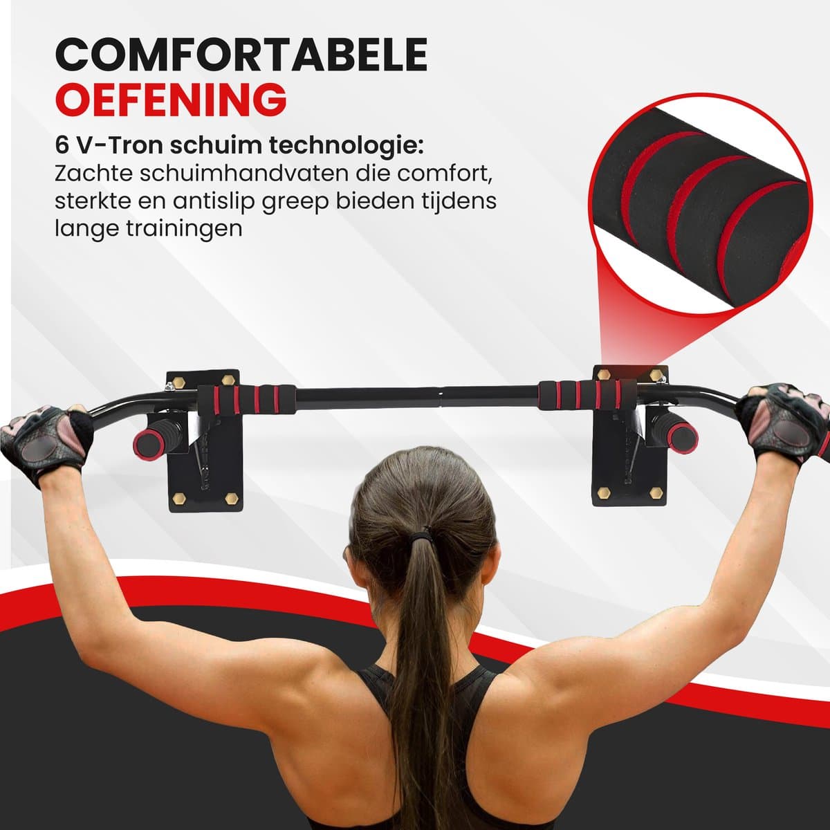 TTD® Premium Pull Up Bar - Pull Up Station - Optrekstang Wandmontage - Dip Station - Dip Bars - Thuis Sporten - Thuis Fitness - Premium materialen - Extra stevige montage onderdelen - Home workout - Zwart/Rood thumbnail 7