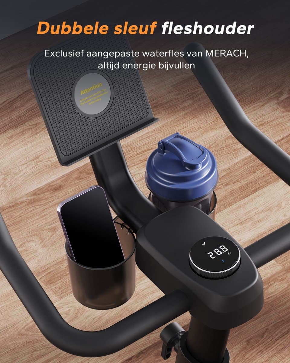 MERACH Hometrainer - 16 Niveaus Magnetische Weerstand - LED-scherm - Verbonden met Kinomap - Dubbele Bekerhouders - Stil thumbnail 3