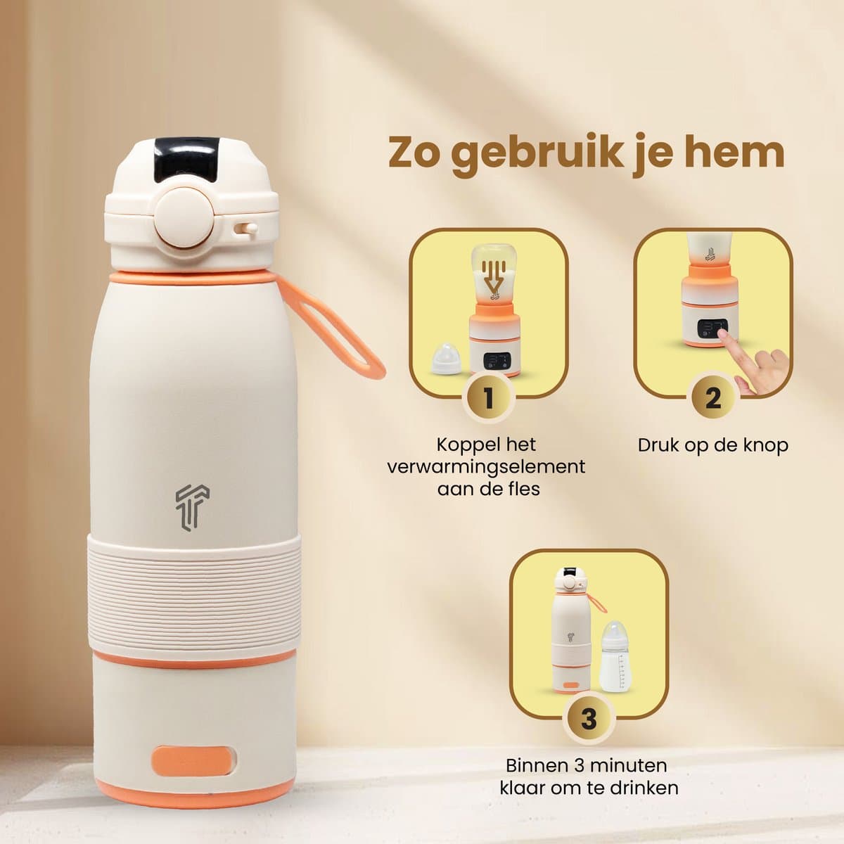 2-1 Flessenwarmer Baby - 2/5 min warm- 500ML–Flessenwarmer voor onderweg–Thermosfles – USB-C Oplaadbaar Trennety® ThermiGo™ thumbnail 4