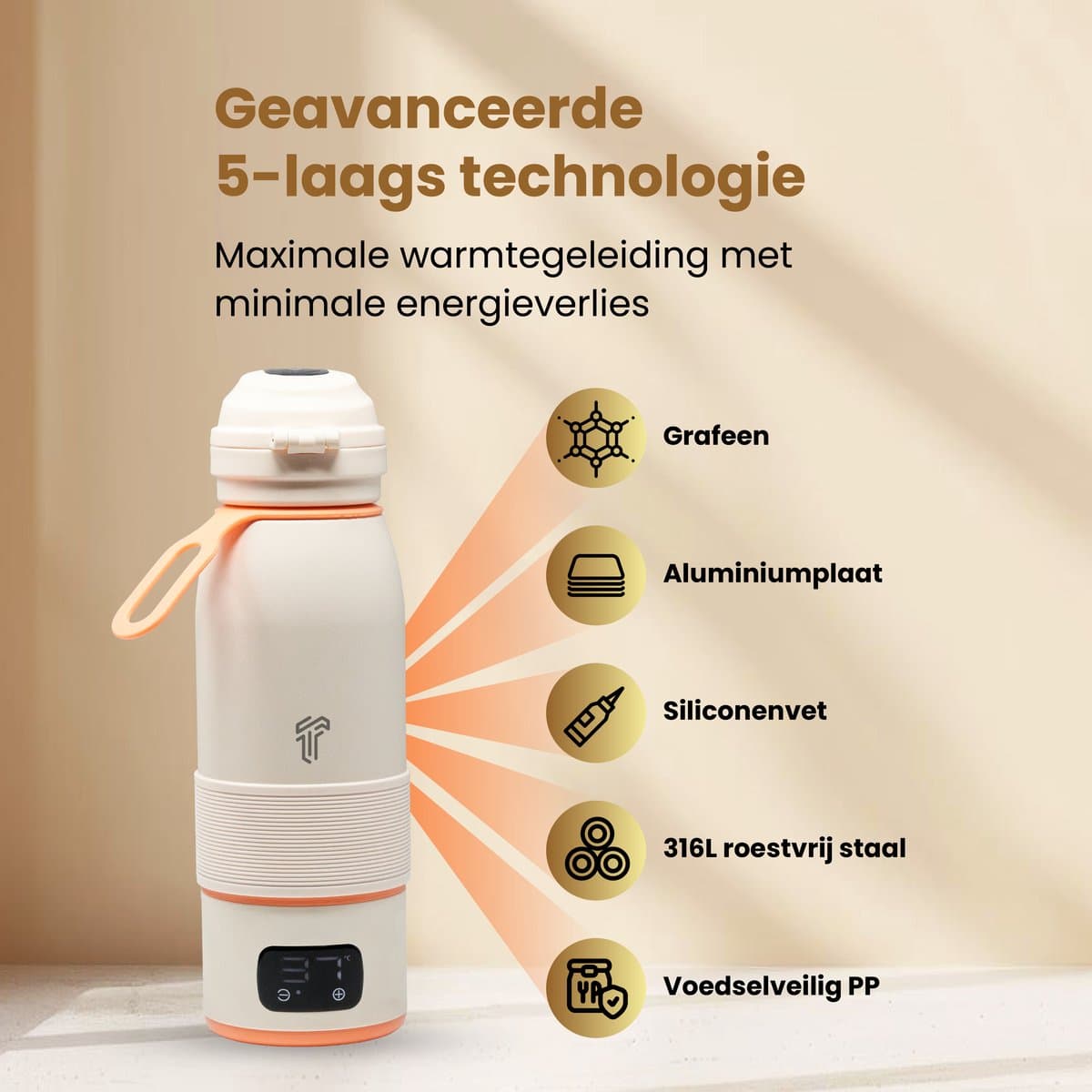 2-1 Flessenwarmer Baby - 2/5 min warm- 500ML–Flessenwarmer voor onderweg–Thermosfles – USB-C Oplaadbaar Trennety® ThermiGo™ thumbnail 7