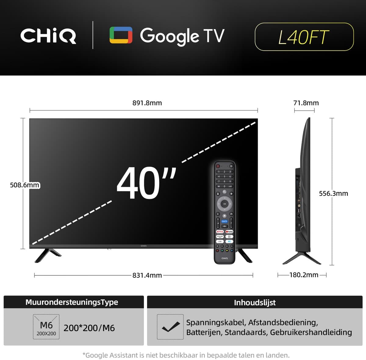 CHiQ L40FT - Smart TV 40 Inch - Full HD - Google TV - Randloos Metal Design - Dolby Audio - Nieuw thumbnail 4