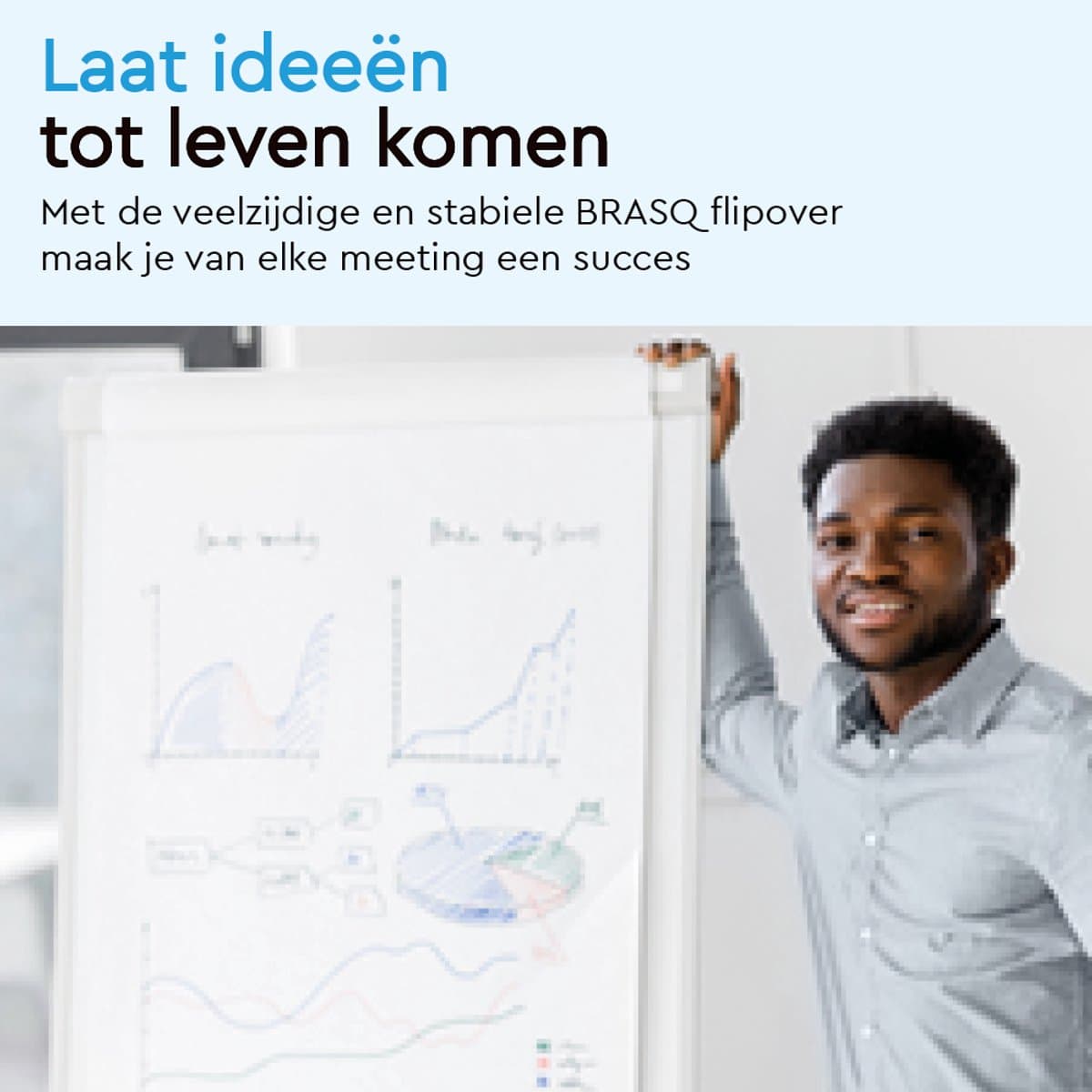 BRASQ Flipover Verrijdbaar Deluxe -70x100 cm - Verstelbaar Whiteboard - Inclusief 25 vellen papier en accessoires - met Uitschuifbare Armen - Magnetisch bord met Haken - Magneetbord - Zwart thumbnail 2