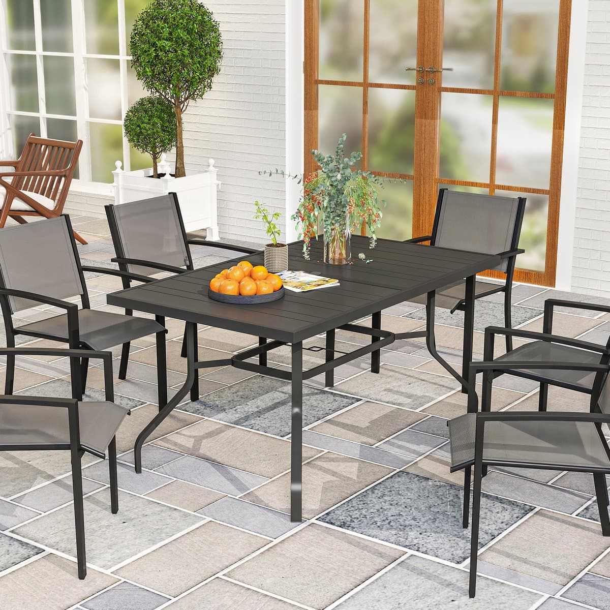 Outsunny tuintafel - met parasolgat - 152L x 90B x 74H cm - zwart thumbnail 4