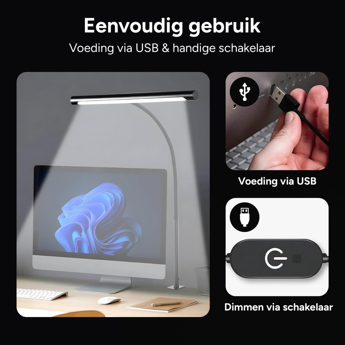 RS Goods LED-bureaulamp met klem en dimfunctie thumbnail 8