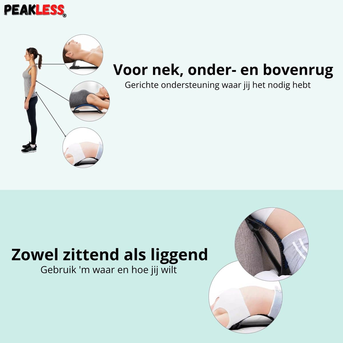 Peakless Verstelbare Backstretcher met Gratis E-Book - Tegen Rugklachten - Massage Apparaat - Houding Correctie - Rugstretcher - Nekstretcher thumbnail 3