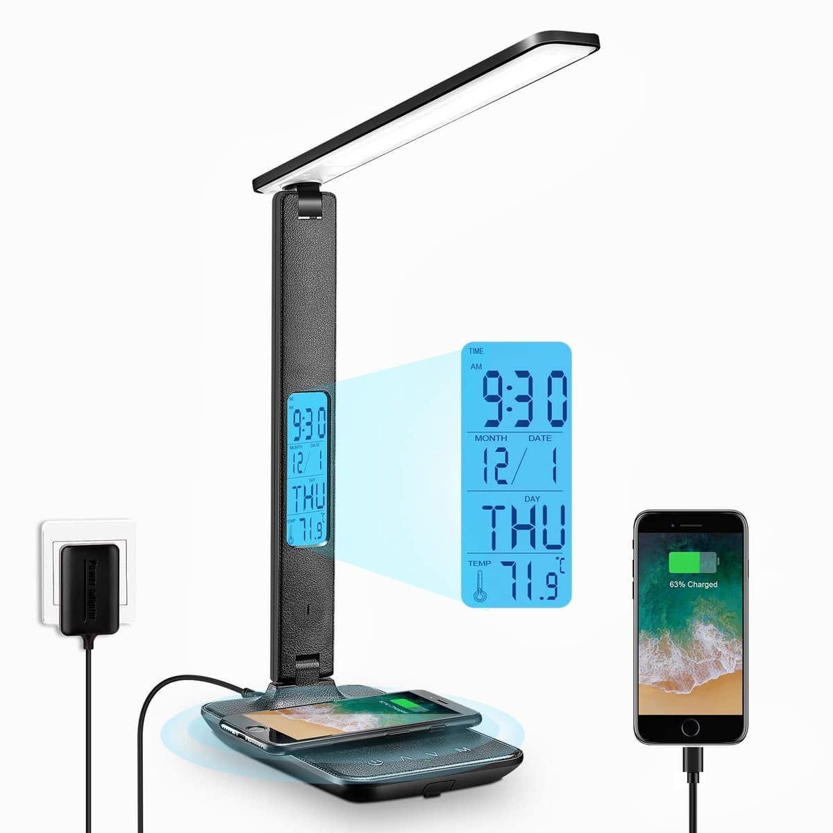 Bureaulamp - LED - USB en Draadloos Mobiel Opladen - Leeslamp - Bedlamp - Touch Control - Leeslamp Staand - Wireless Charger - Desk Lamp - Zwart
