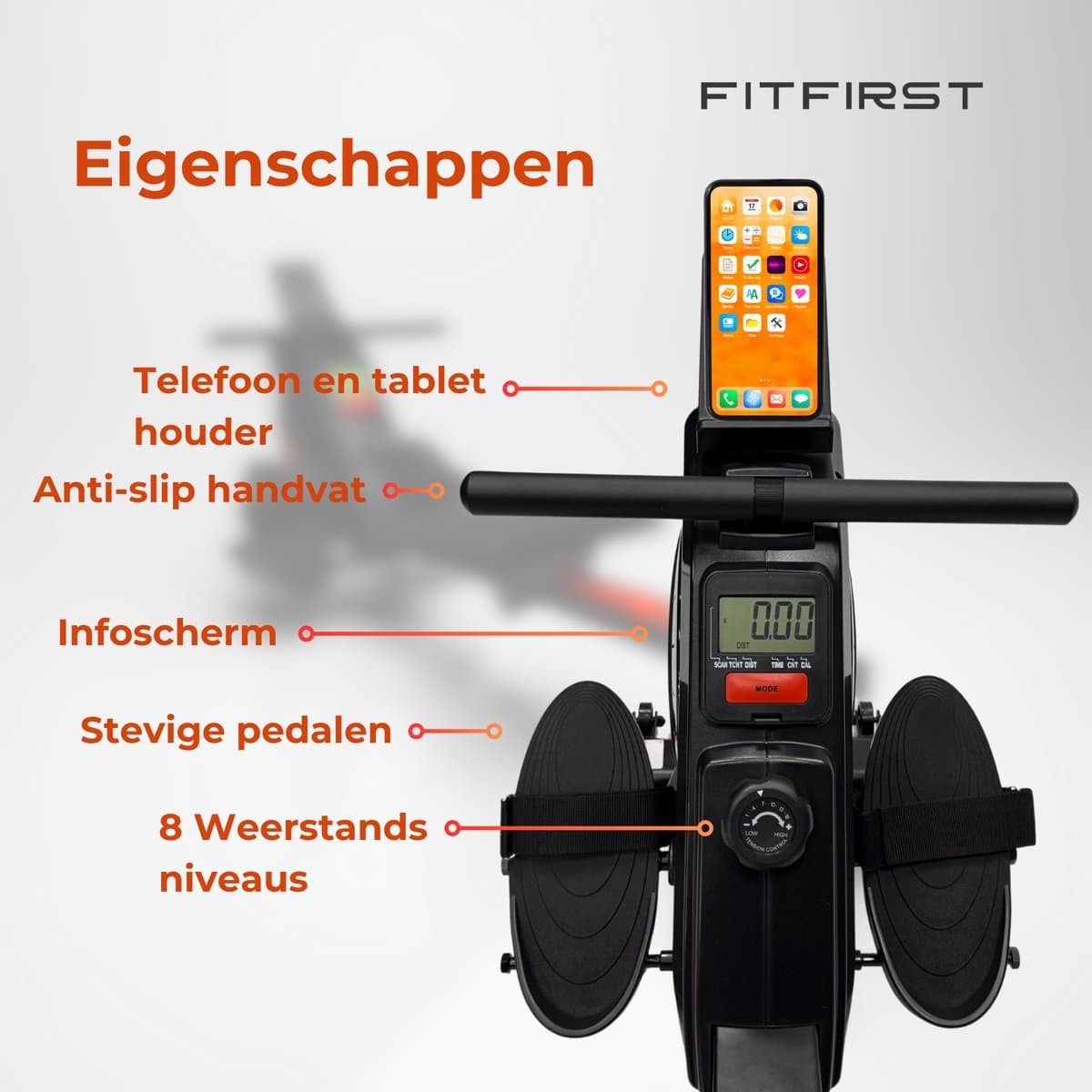 FitFirst Roeitrainer met Magnetische Weerstand | 16 Weerstanden | Makkelijk Verplaatsbaar Met Transportwielen | Fluisterstil Ontwerp | Roeimachine Magnetisch | Roeiapparaat Voor Thuis thumbnail 3