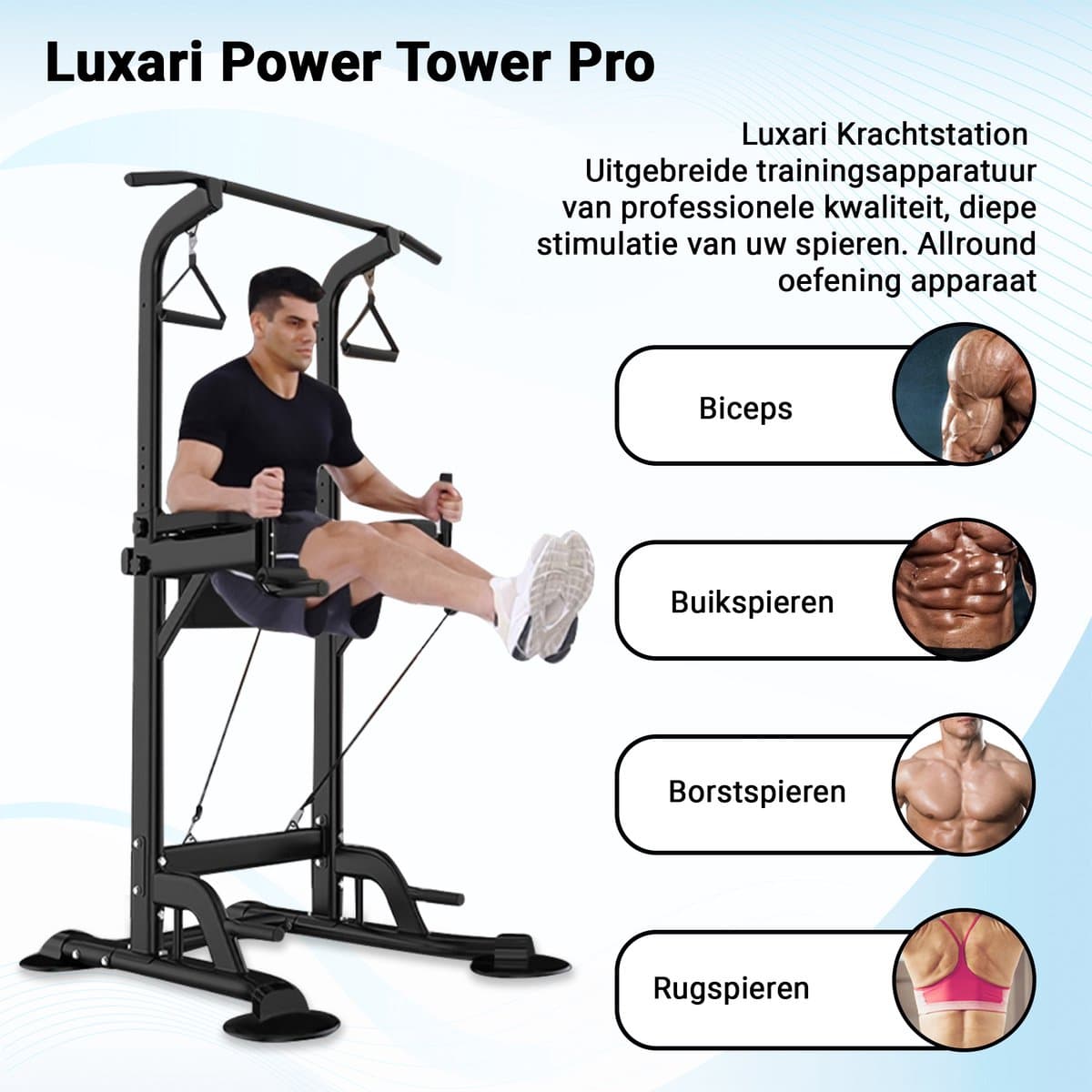 Luxari Pull up station - Weerstandsbanden - Dip Station - Pull Up Bar - Optrekstang - Krachtstation - Power Rack - Verstelbaar - Krachttraining thumbnail 4