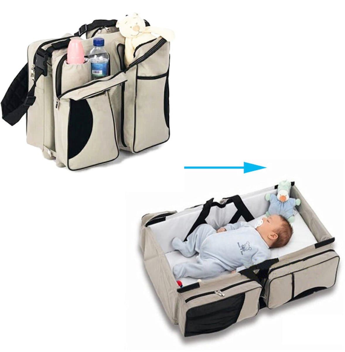 Baby bed - Luiertas - Reisbedje voor Babyâ??s en Kleuters - Opvouwbare Reiswieg - Reisbed met matras - Reistas - Creme thumbnail 3