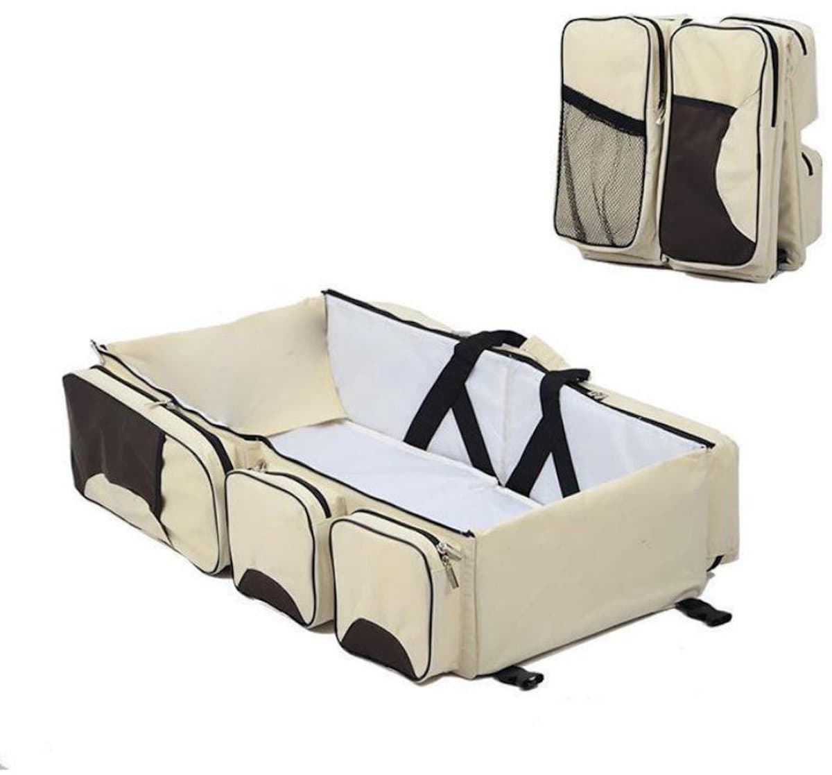 Baby bed - Luiertas - Reisbedje voor Babyâ??s en Kleuters - Opvouwbare Reiswieg - Reisbed met matras - Reistas - Creme