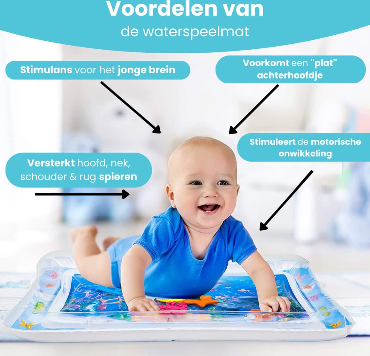 Waterspeelmat Met Figuurtjes | Waterspeelmat Baby | Watermat Baby | Origineel Kraamcadeau Voor Jongen En Meisje | Babyshower Cadeau | Blauw thumbnail 6