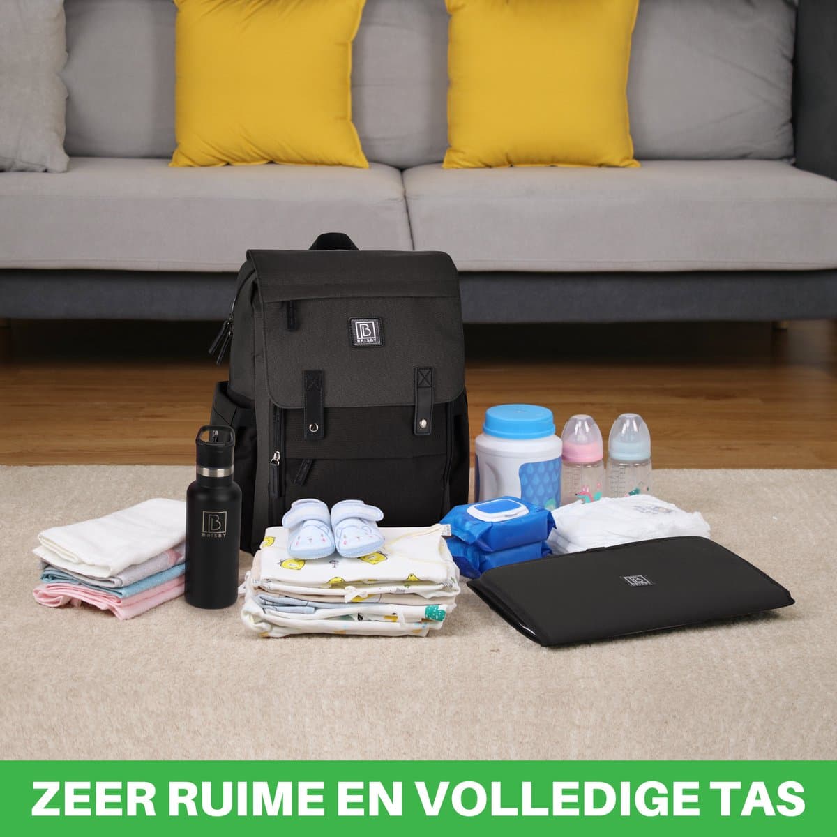 Brisby slijtvaste Luiertas – verzorgingstas - Two Tone Zwart en Donkergrijs - Inclusief Verschoonmatje - Isoleervakken - Met Geïntegreerde Kinderwagen haken thumbnail 7