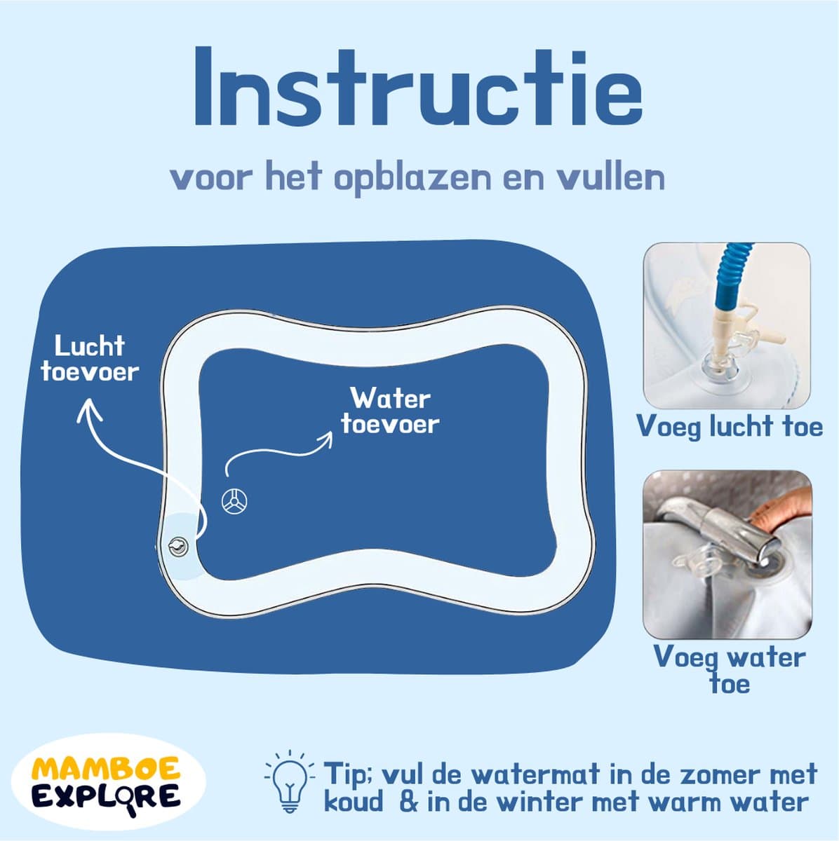 Mamboe Waterspeelmat Wit/Blauw | 70 x 50 cm | Watermat baby | Waterspeelgoed | Speelmat | Speelkleed Baby Opblaasbaar | Tummy Time | Kraamcadeau thumbnail 6
