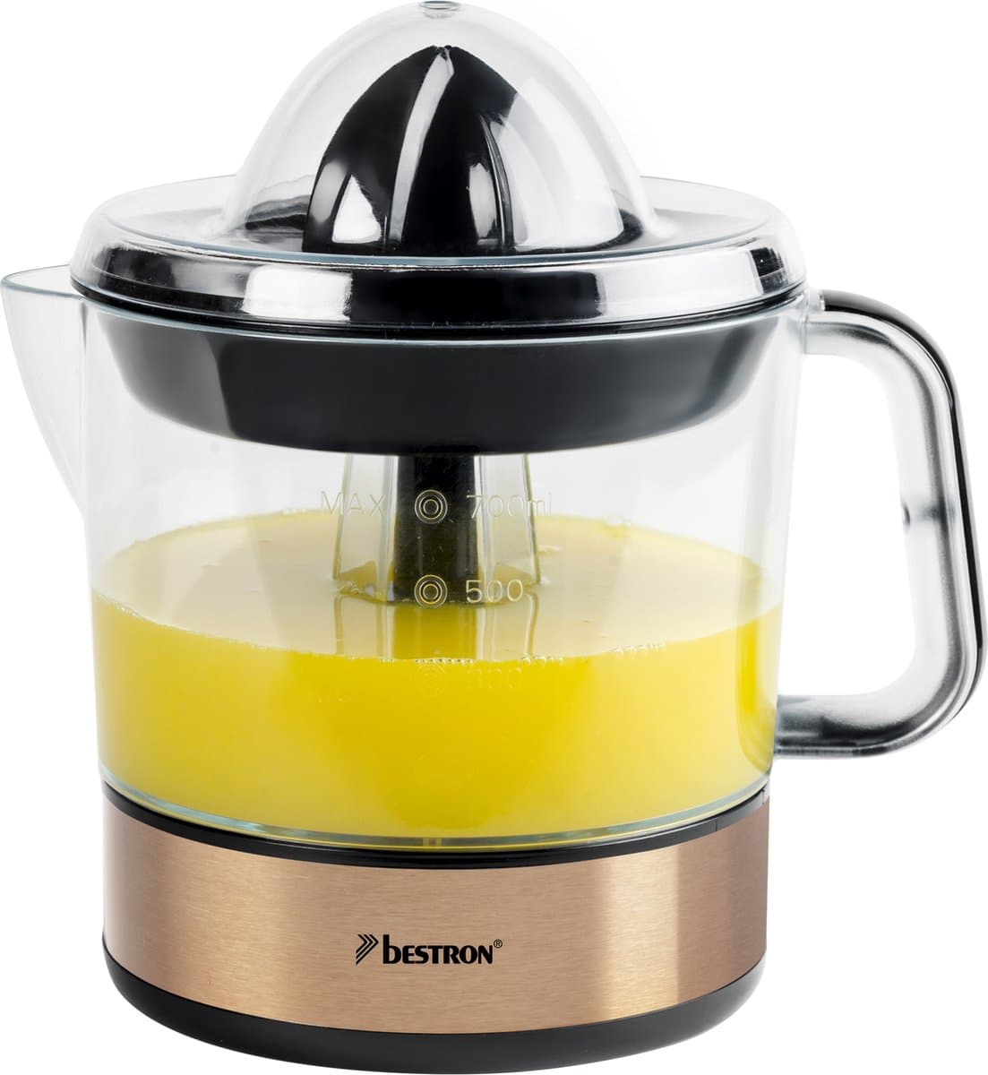 Bestron Citruspers Elektrisch - ACJ350CO - 40W - Incl. 2 perskegels, aromadeksel, sap reservoir - 0,7 Liter - Koper - 5 jaar garantie