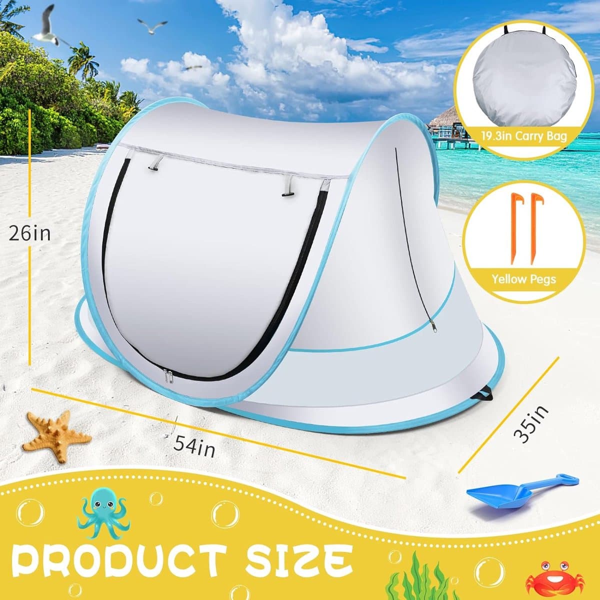 Fuegobird BabyBox Campingbedje - Baby Tentje - UV-beschermingsniveau UV50+ - Blokkeer Muggen - Opvouwbare opslag - Versterking van grondspijkers - Zilver Grijs/Blauw thumbnail 6