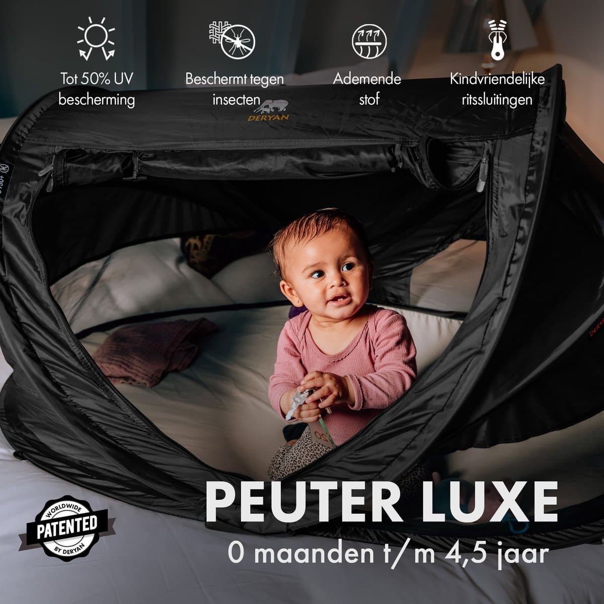 Deryan Peuter Luxe Campingbedje – Inclusief zelfopblaasbare matras - Zwart thumbnail 2