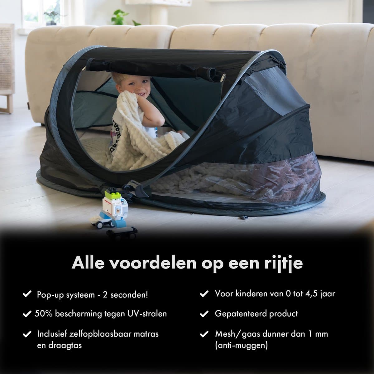 Deryan Peuter Luxe Campingbedje – Inclusief zelfopblaasbare matras - Zwart thumbnail 8