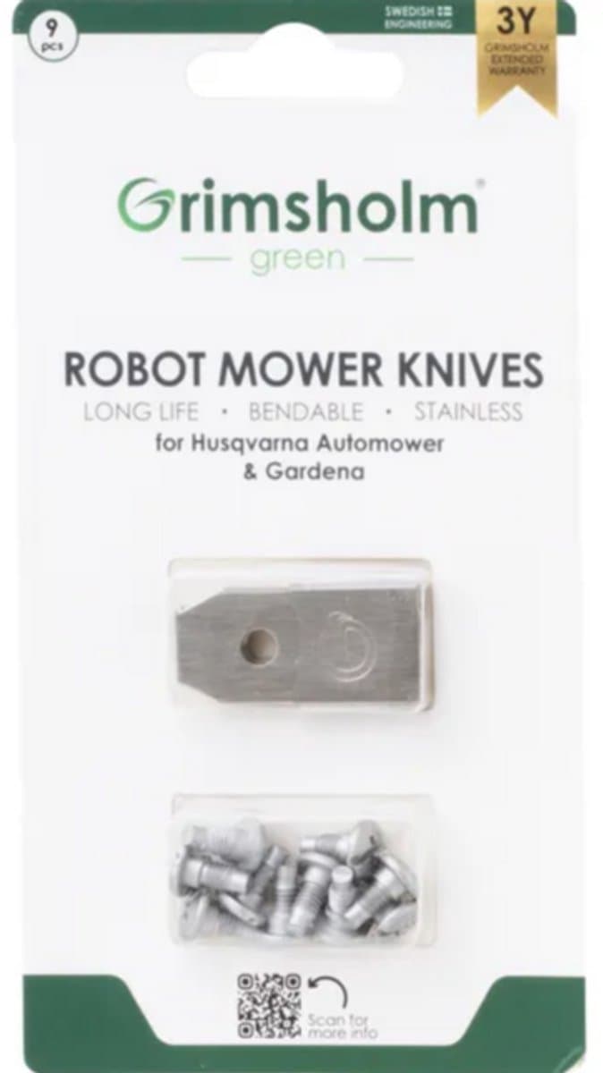 Grimsholm green reservemessen robotmaaier - 9 messen - 9 schroeven - RVS - voor Gardena grasmaaier - voor Husqvarna - 35 x 18 x 0,6mm thumbnail 2