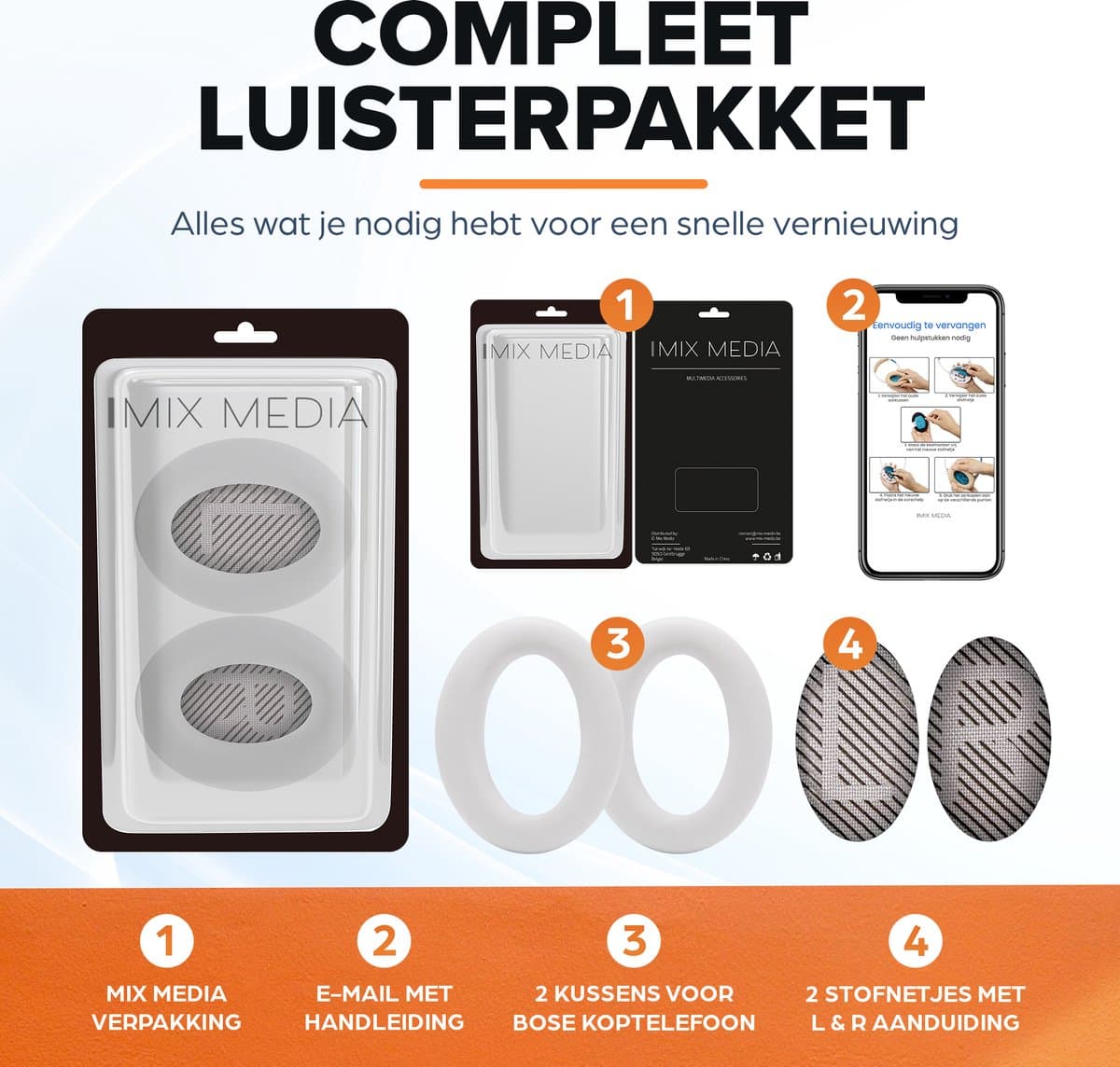 Vervangende oorkussens voor Bose QuietComfort 45 / QC45 / QuietComfort SE - Oorkussens voor koptelefoon - Ear pads headphones - Wit thumbnail 8